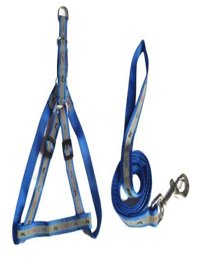 KittuPet Nylon 3/4" Adjustable Leash with Harness Set Reflected Dog Printed Nylon Puppy Harness Set for Medium & Large 0.75 Inch 22 MM Blue - Image 5